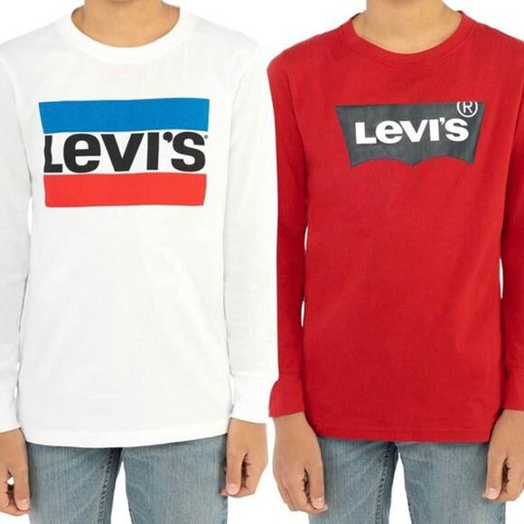 NWT Levi’s Boys’ 2-pack Long Sleeve Tees Red & White Size: 10/12 - Picture 1 of 3